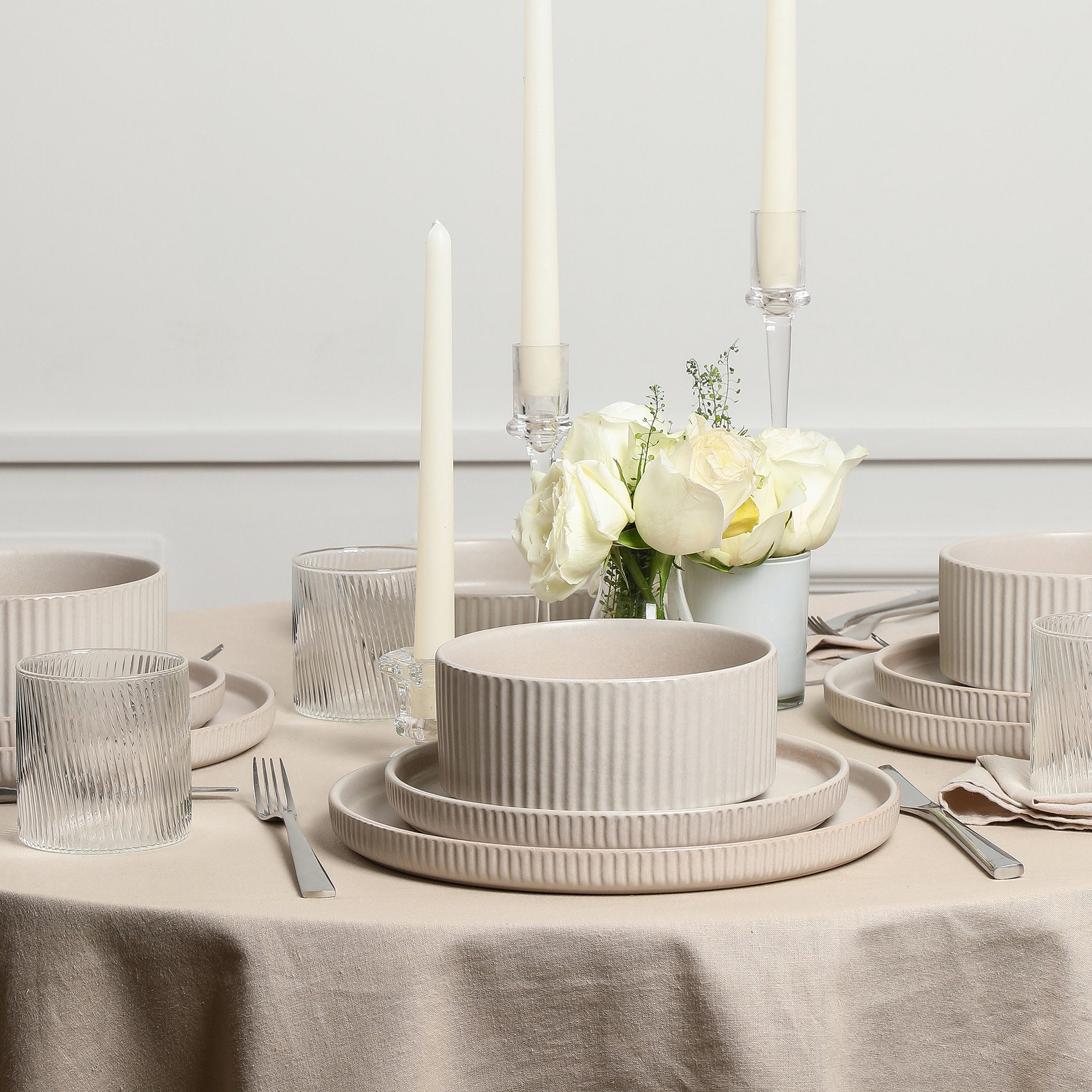 Haven Stoneware, Borosilicate Glass Dinnerware Set - Beige