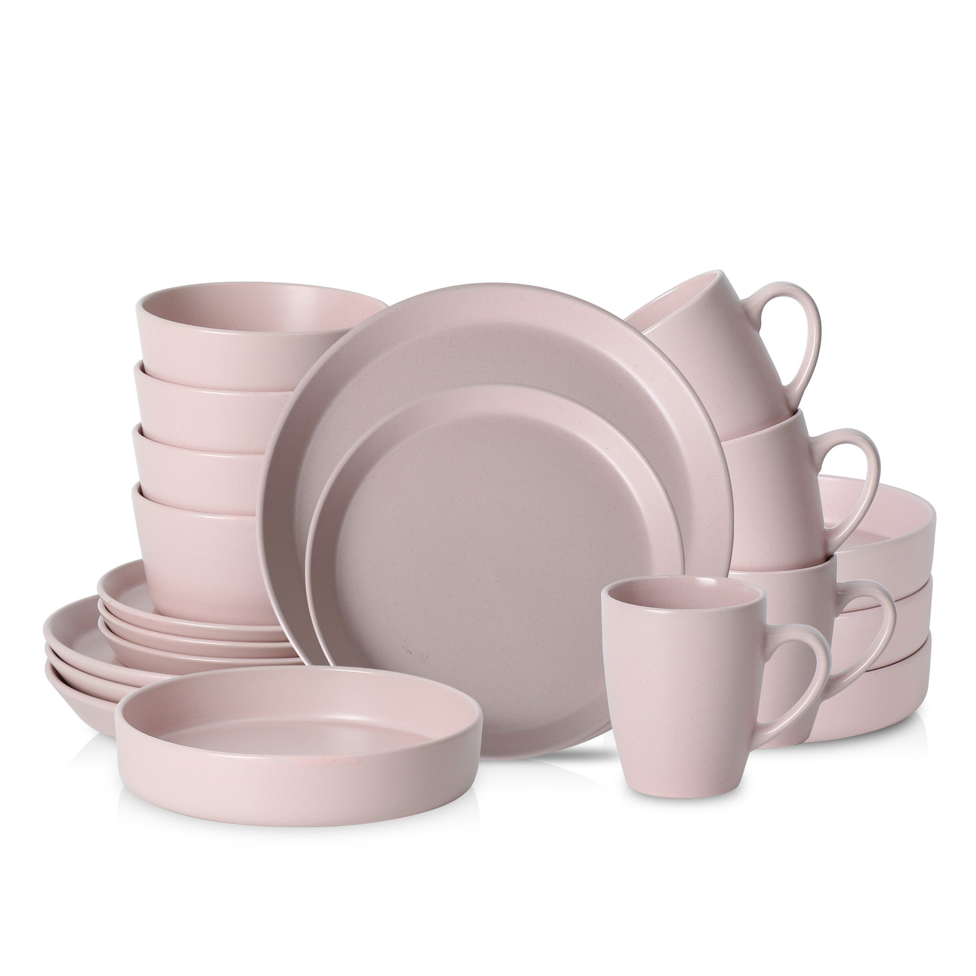 Albie Stoneware Dinnerware Set with Pasta Bowls - Pink