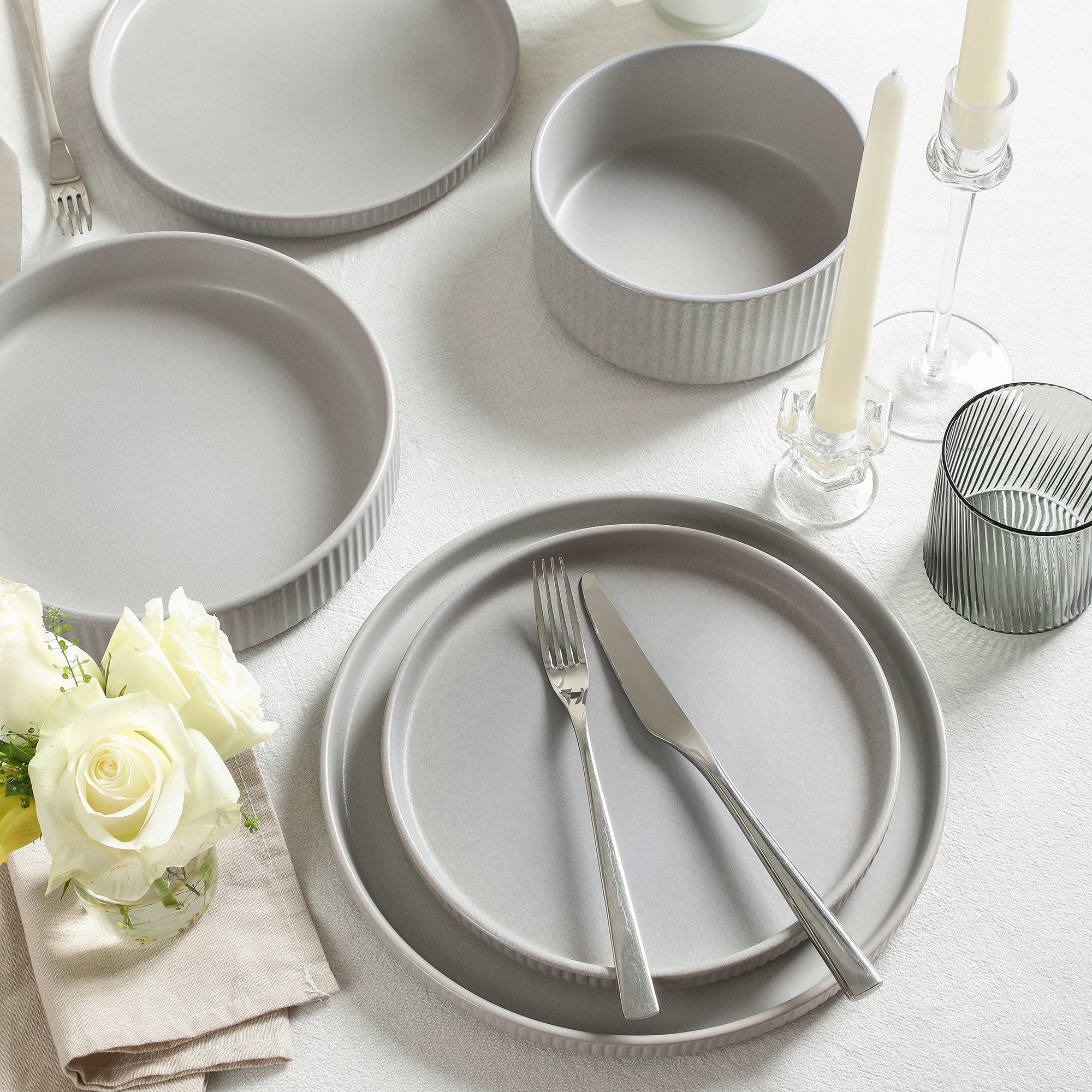 Haven Stoneware, Borosilicate Glass Dinnerware Set - Grey