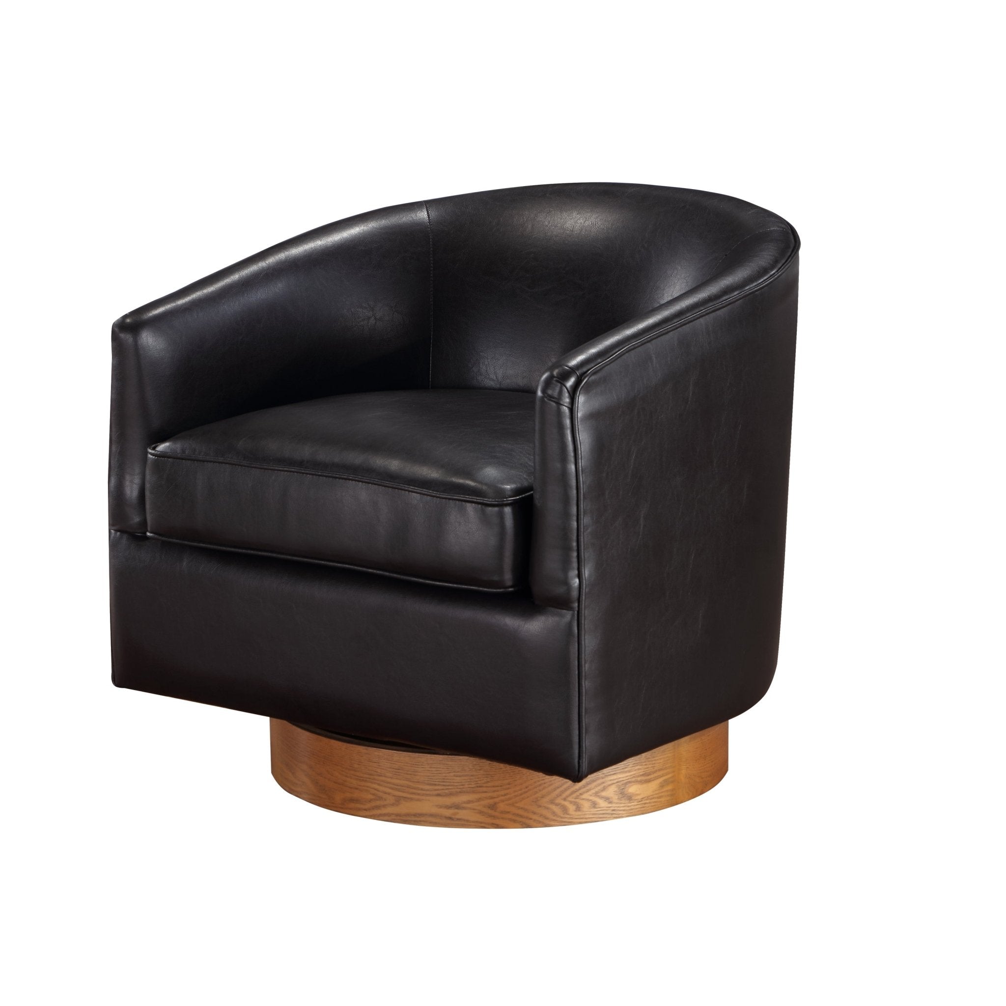 Maisy faux leather wood base barrel swivel chair - Tuesday Morning - Accent Chairs