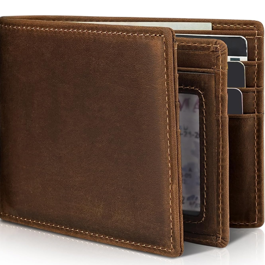 Men’s Genuine Leather RFID Blocking Bifold Wallet 13 Card Slots