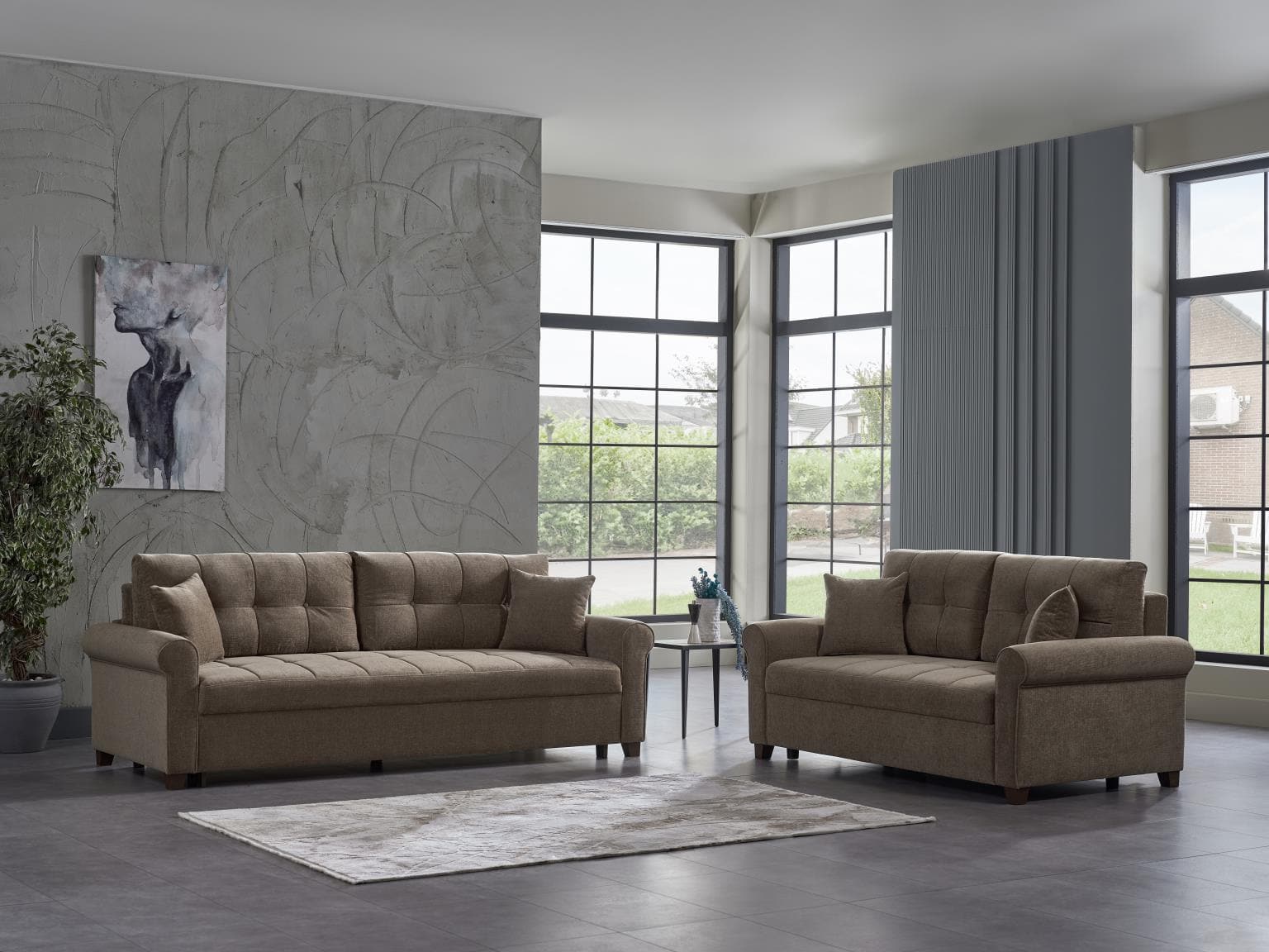 Mocca P Sofa in Koopsi Brown fabric.