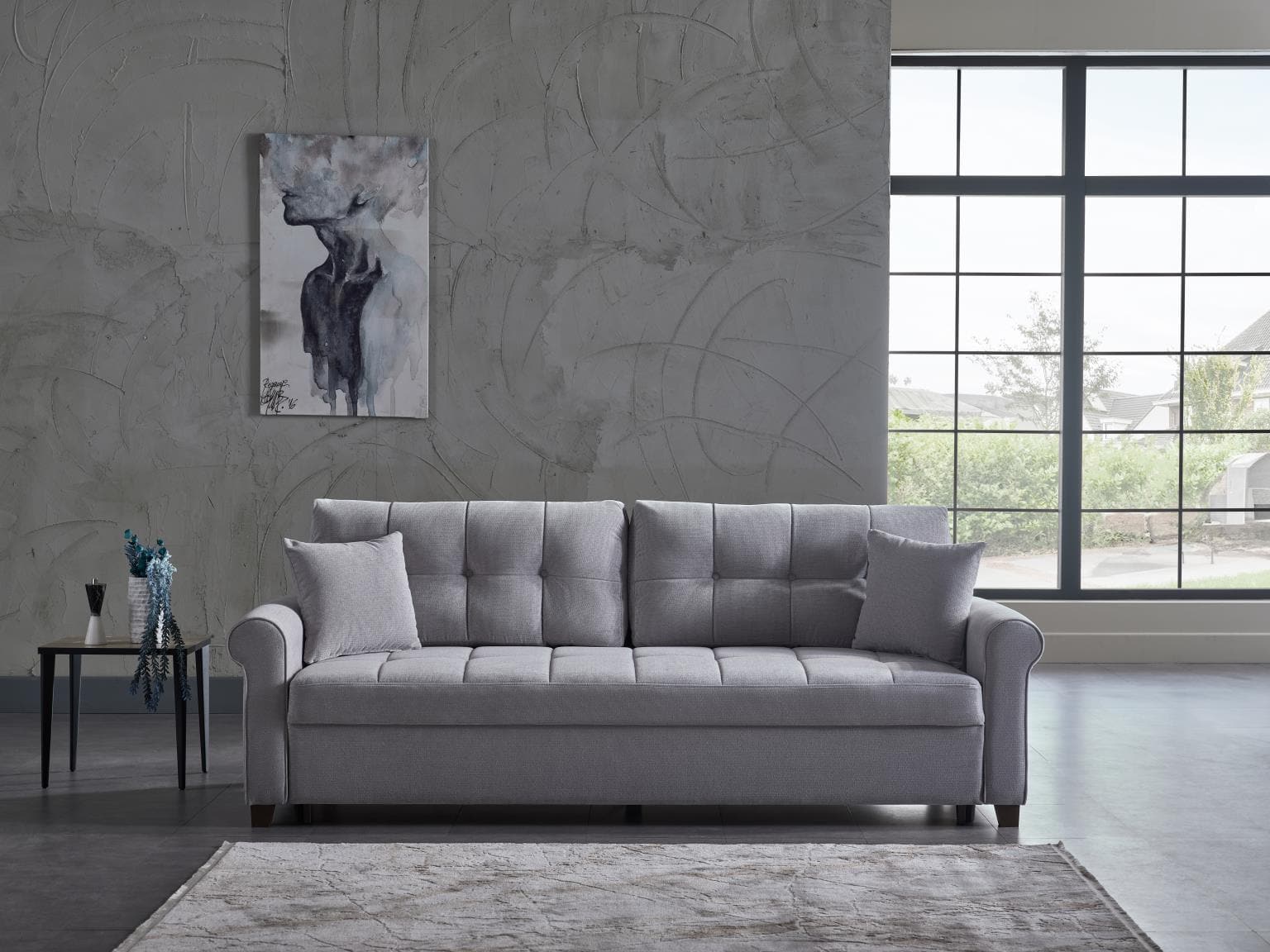 Mocca P Arm Sofa in Koopsi Gray, modern and stylish.