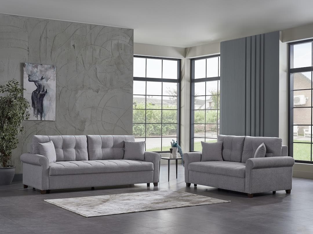 Mocca P Arm Sofa in Koopsi Gray, enhancing contemporary spaces.