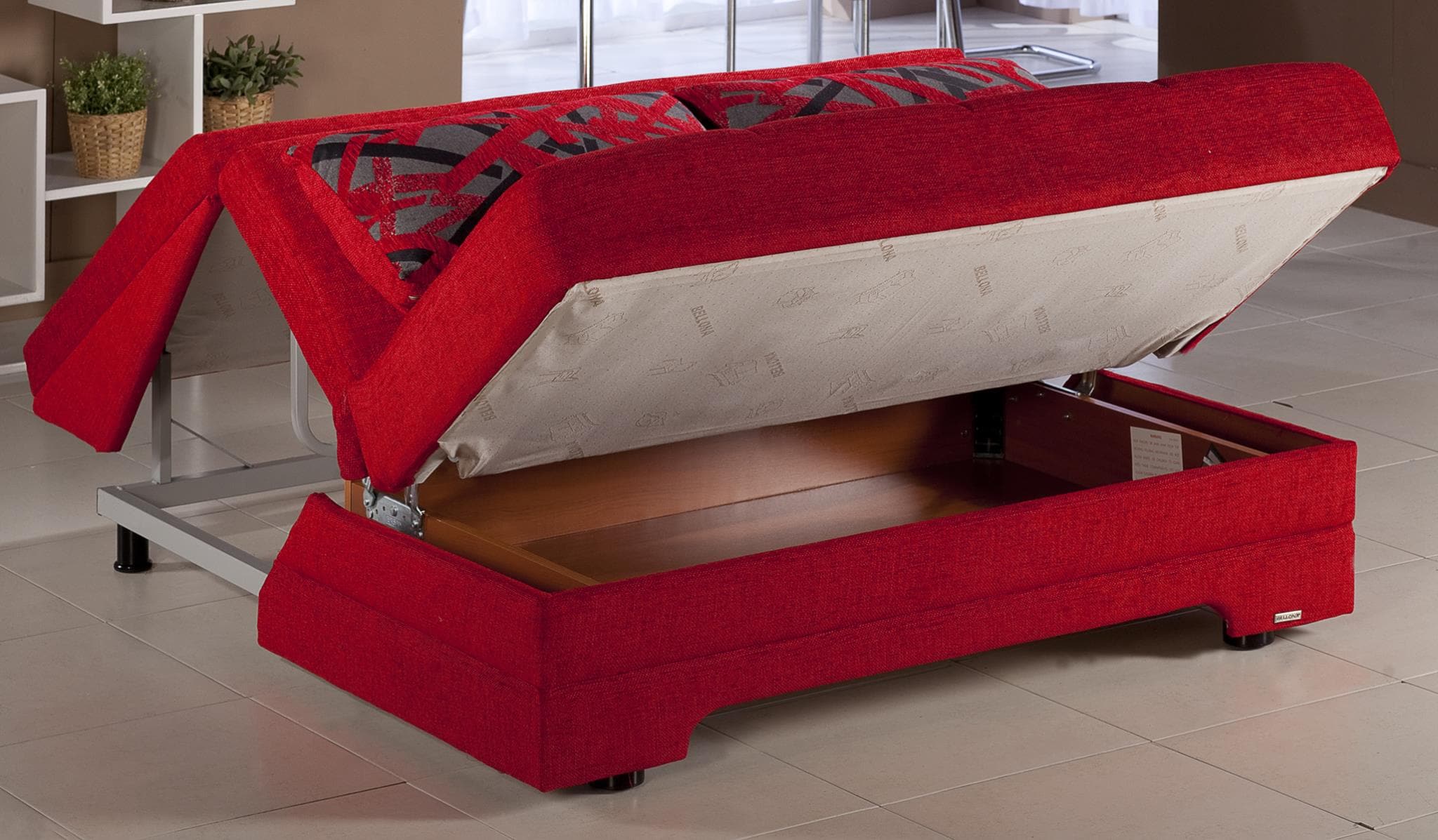 Modern Twist Loveseat with button-tufting and stain-resistant fabric.