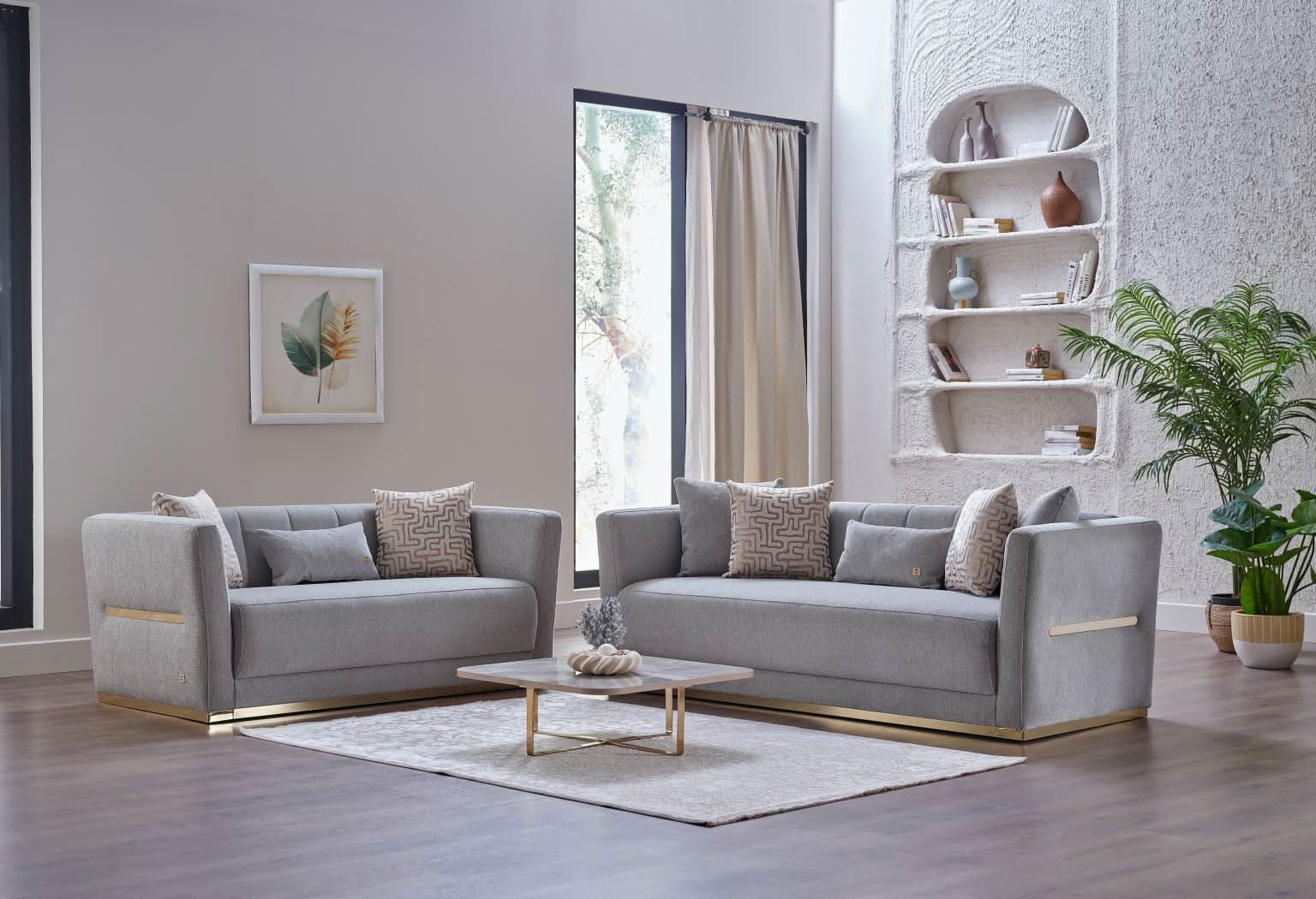 Detailed view of the premium textured Merit Cream upholstery and artisan stitching.