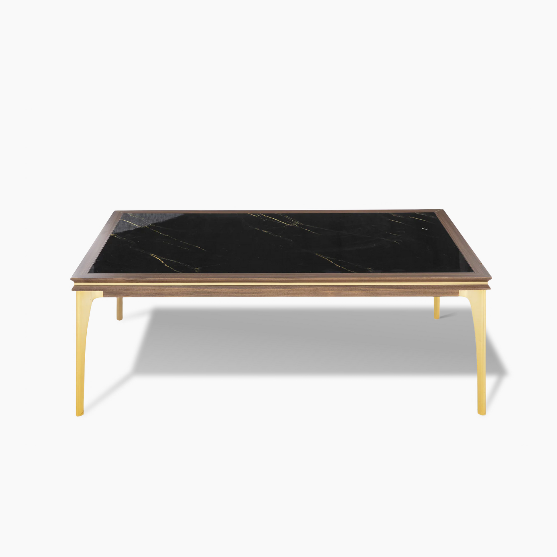Stylish Montego coffee table, blending retro aesthetics with modern functionality, featuring a streamlined design and gold accents.