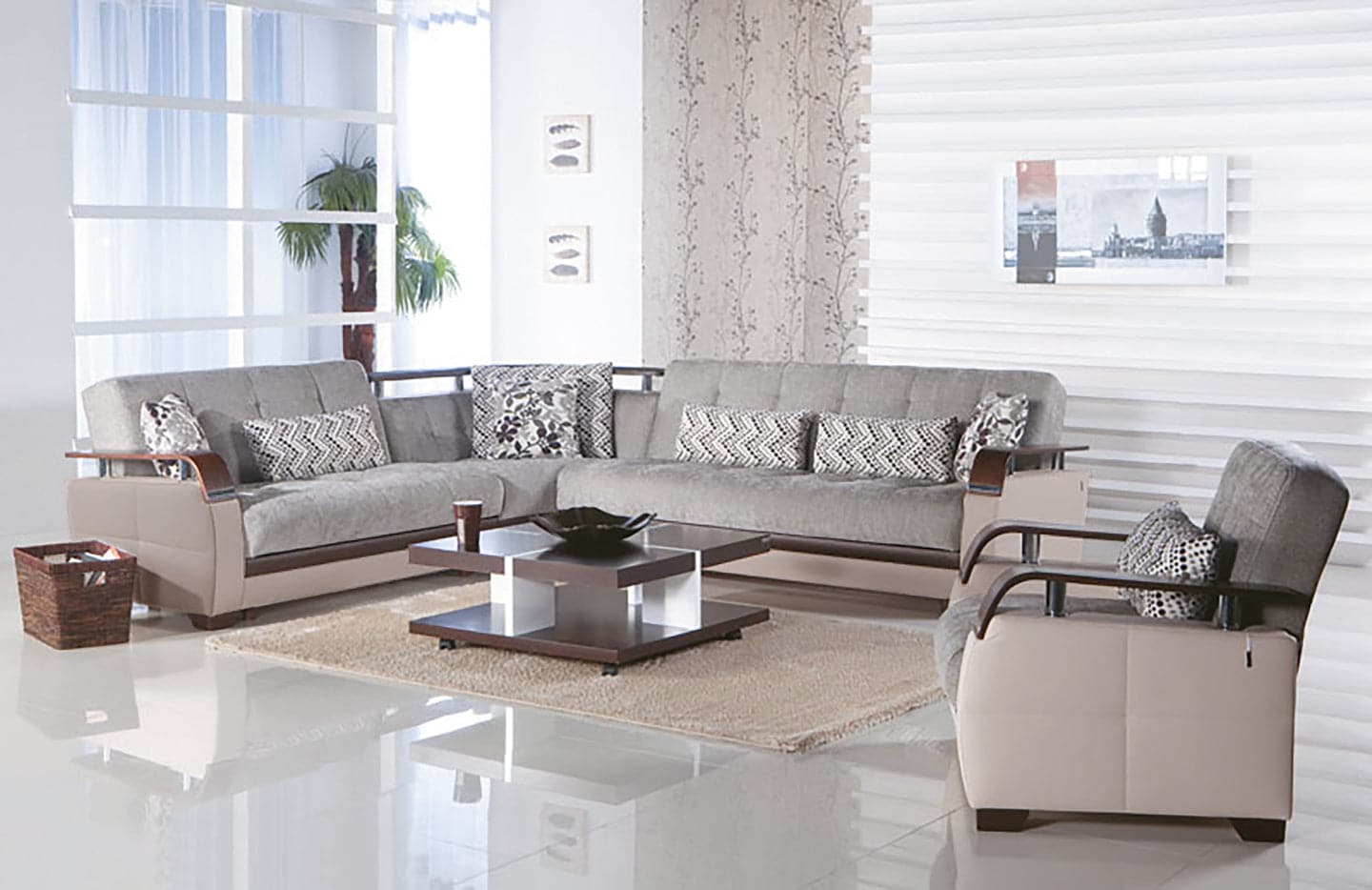 Natural modern sectional sofa with an attractive curvy profile