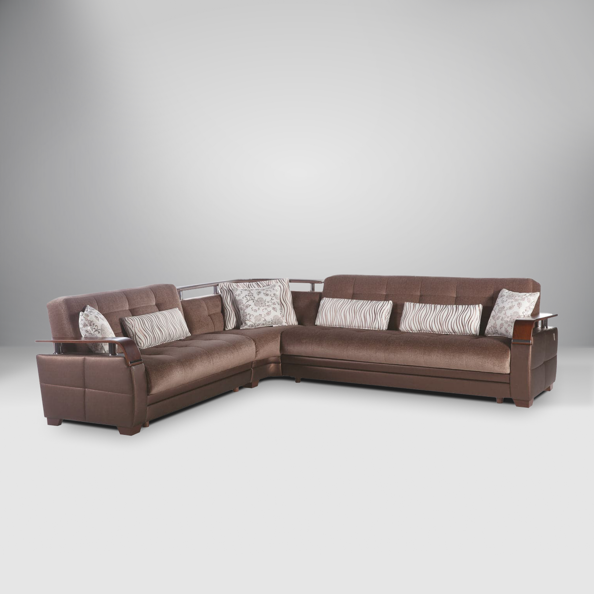 Natural sectional sofa featuring a modern sleeper design with hidden storage