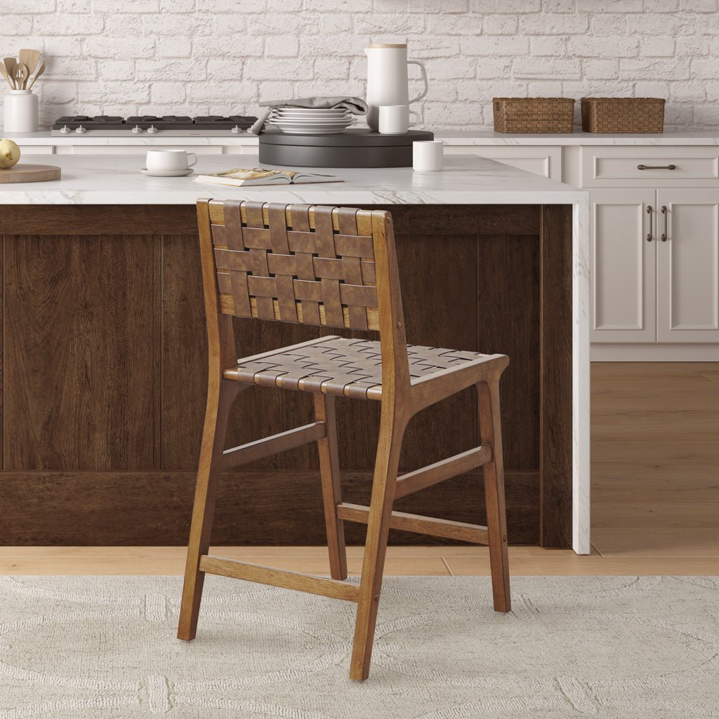 Nebuluxe Faux Leather Woven Counter Stool