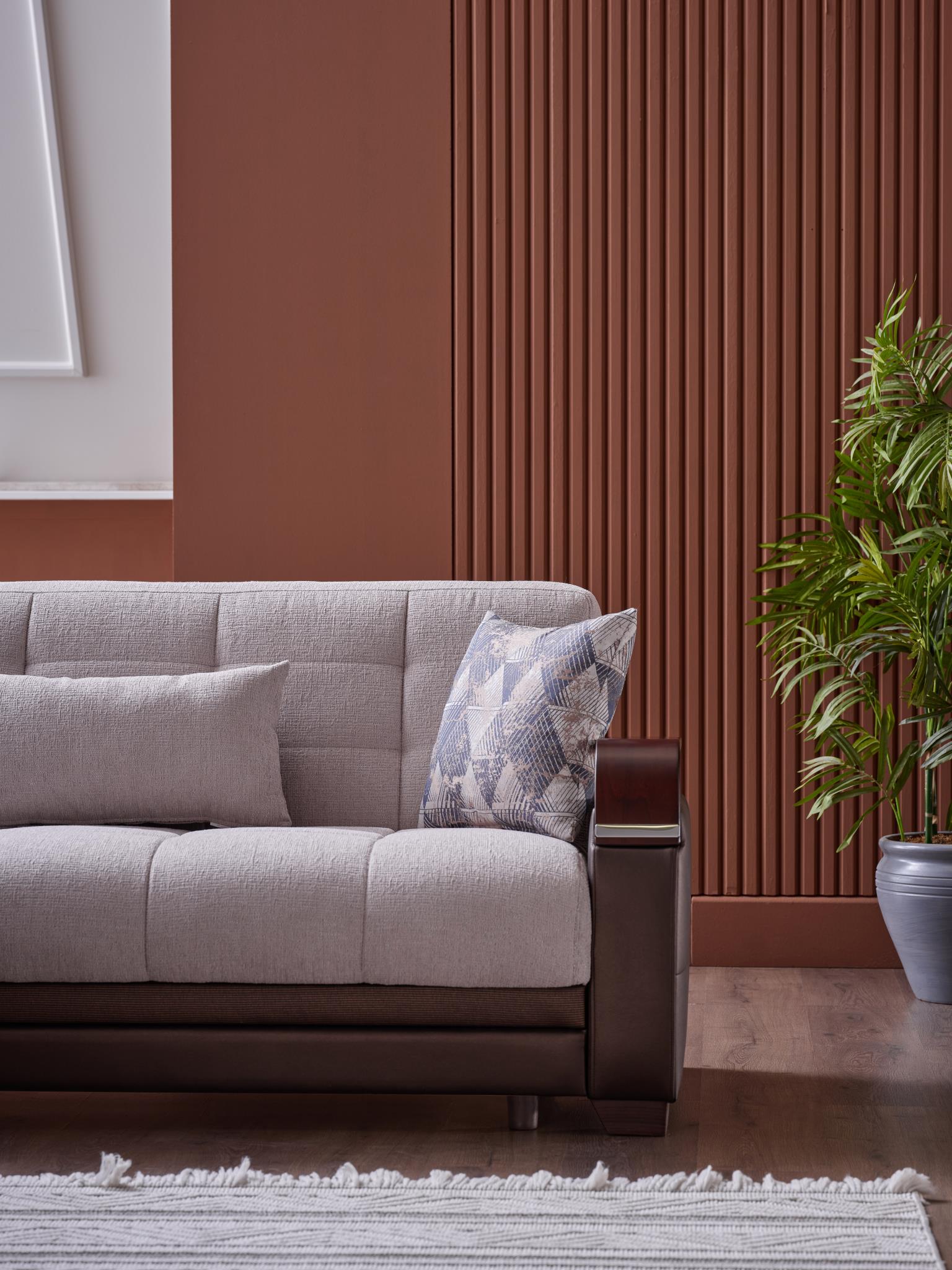 Nivus Beige Natural Sectional in a modern living room.