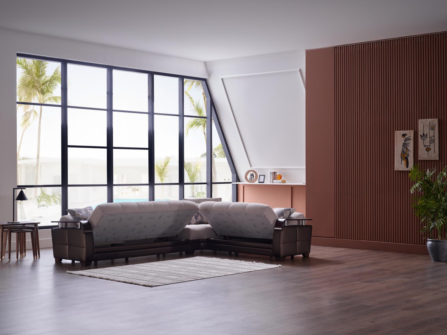 Nivus Beige Natural Sectional showcasing spacious seating.