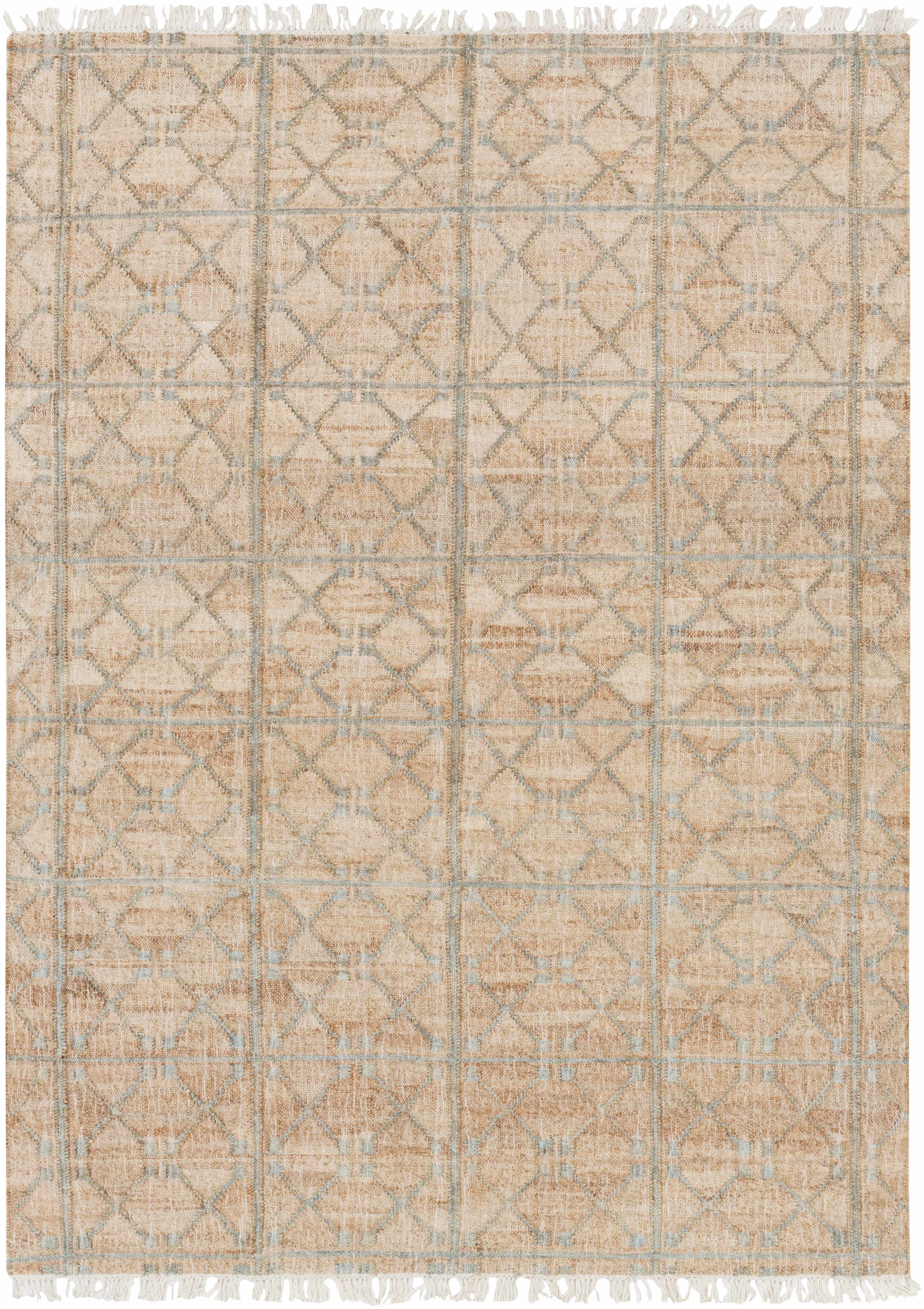 Rice Dusty Sage Fringed Jute Carpet