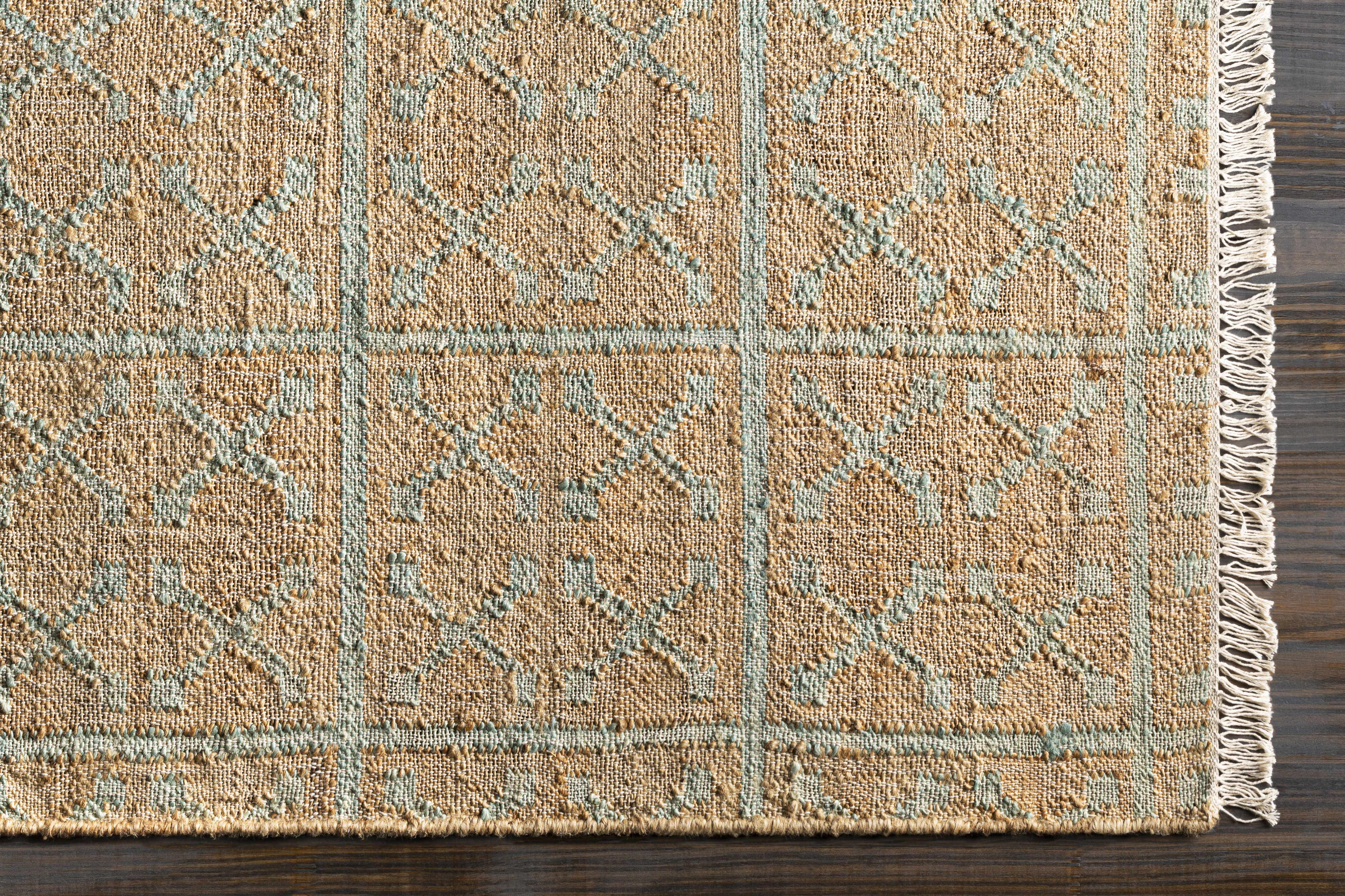 Rice Dusty Sage Fringed Jute Carpet