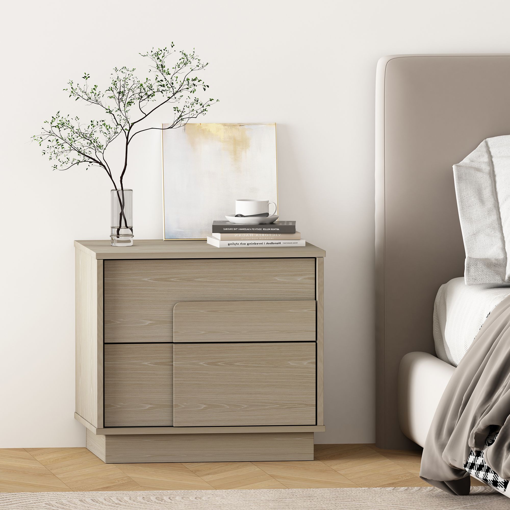 Modern Horizon Nightstand with Easy Snap Assembly and 2 Full Extension Drawers