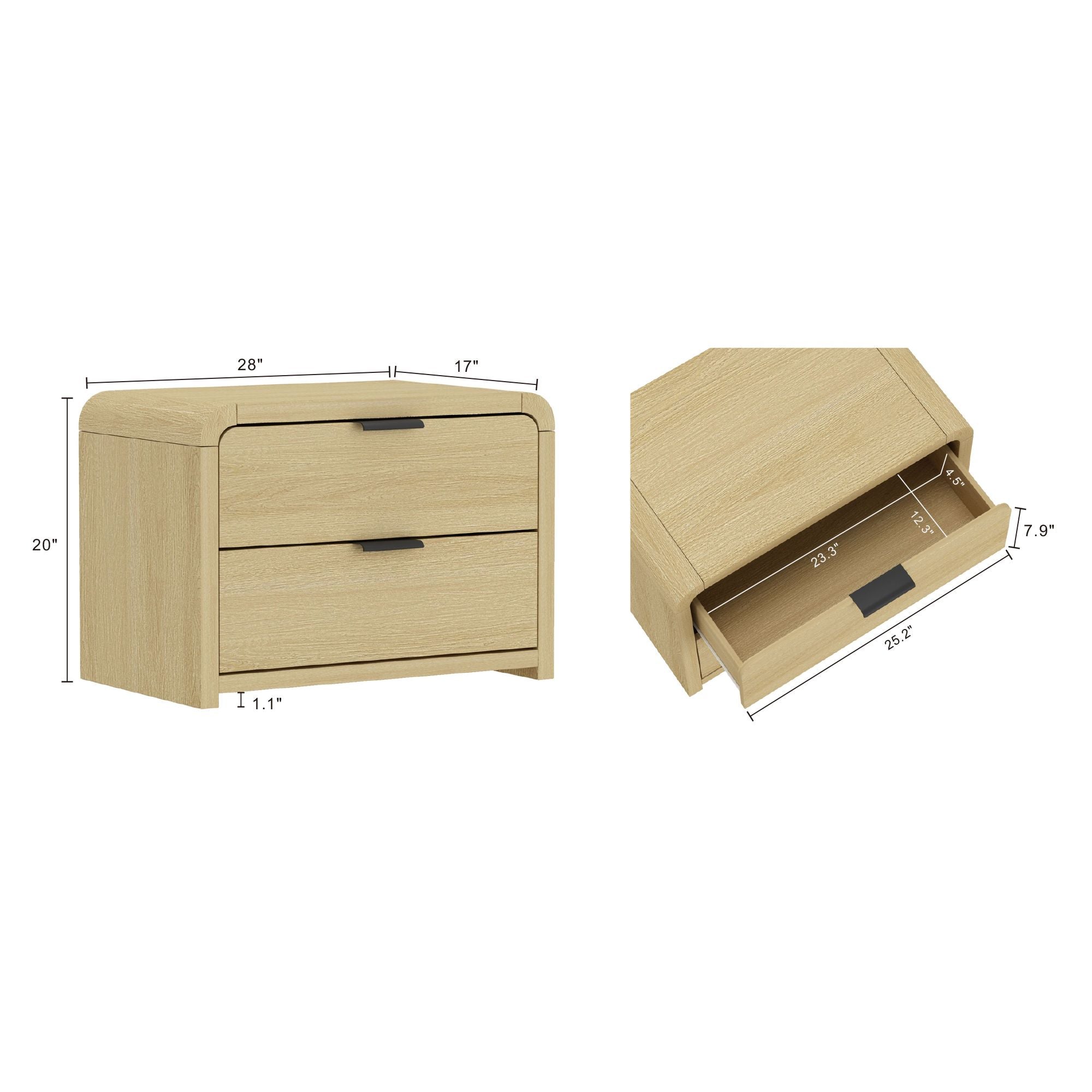 Grace Modern 28" Nightstand (2-Drawer)