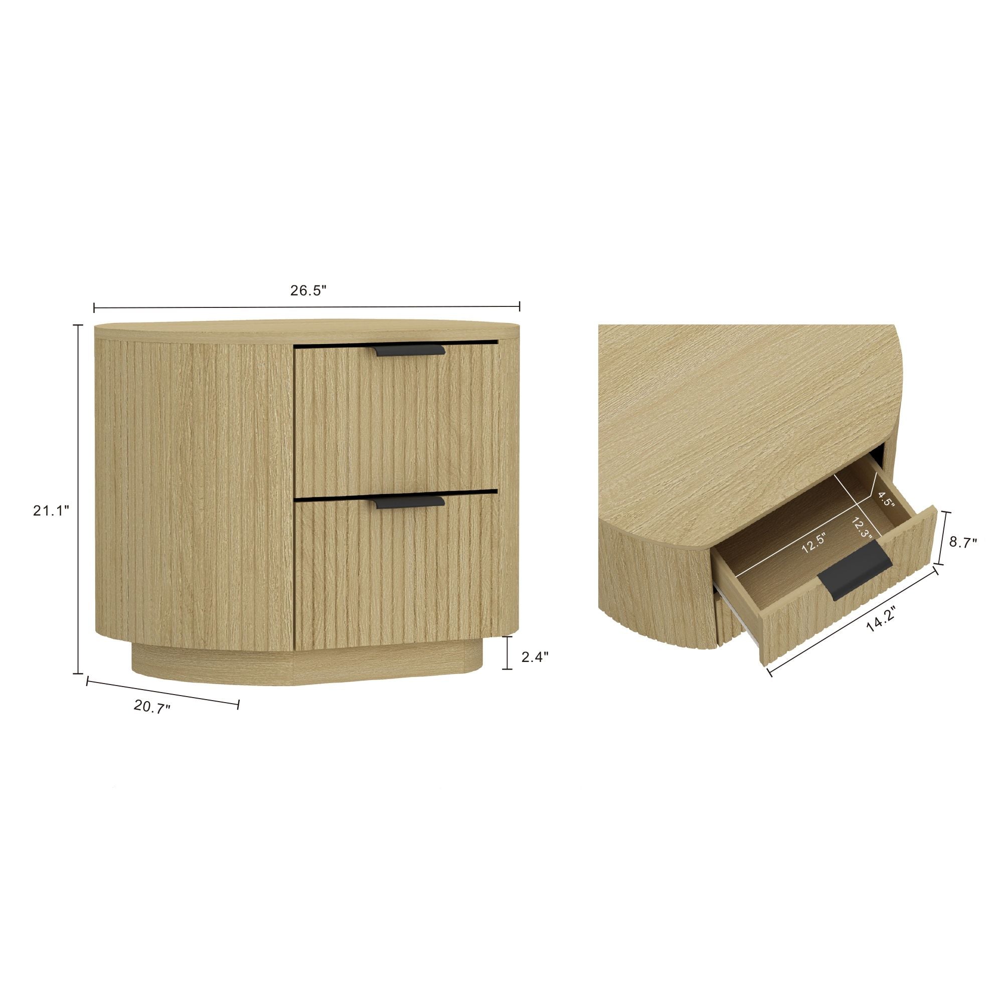 Olivia Modern Nightstand with 2 Drawers in Natural Oak and Black
