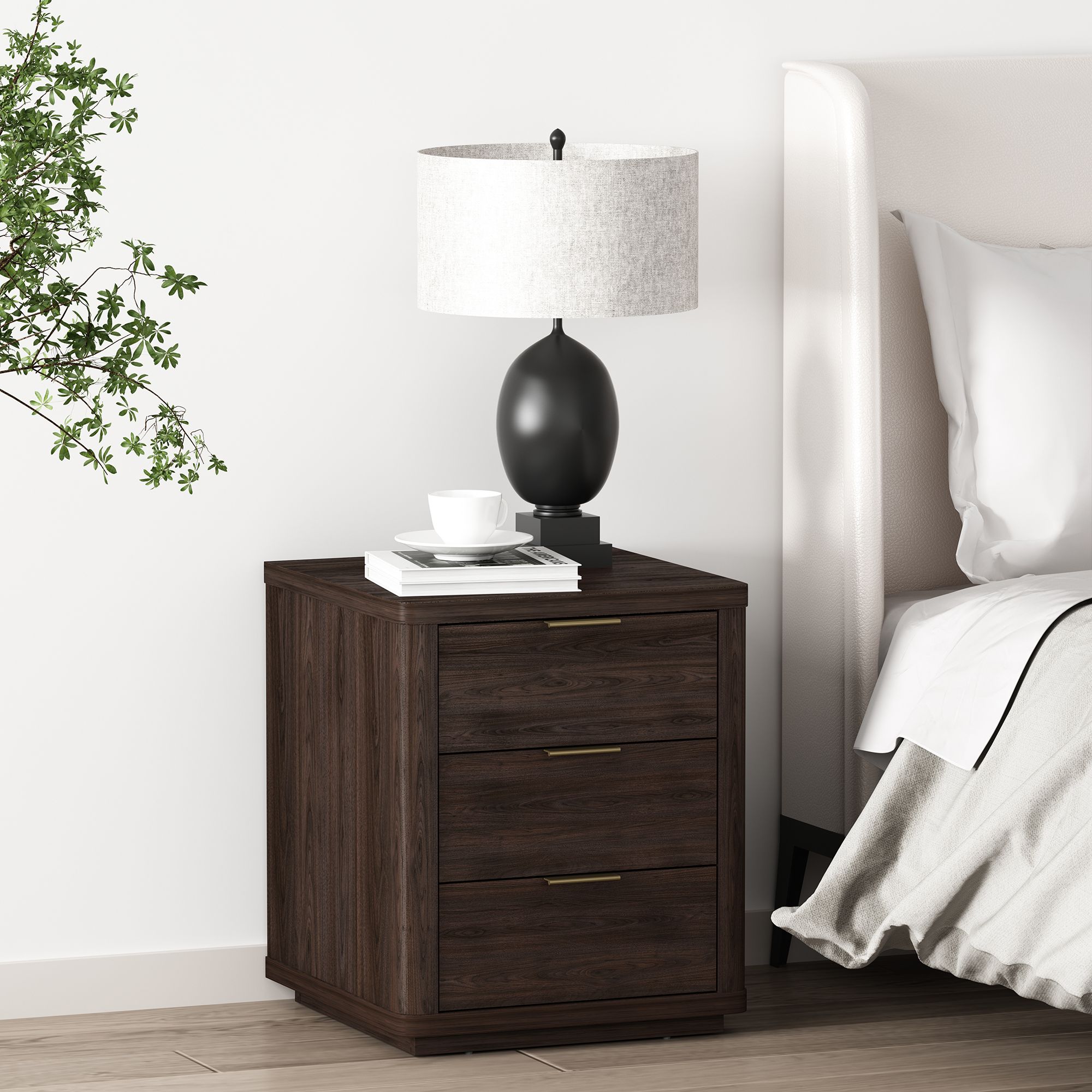 Evelyn Modern Nightstand with 3 Full Extension Drawers