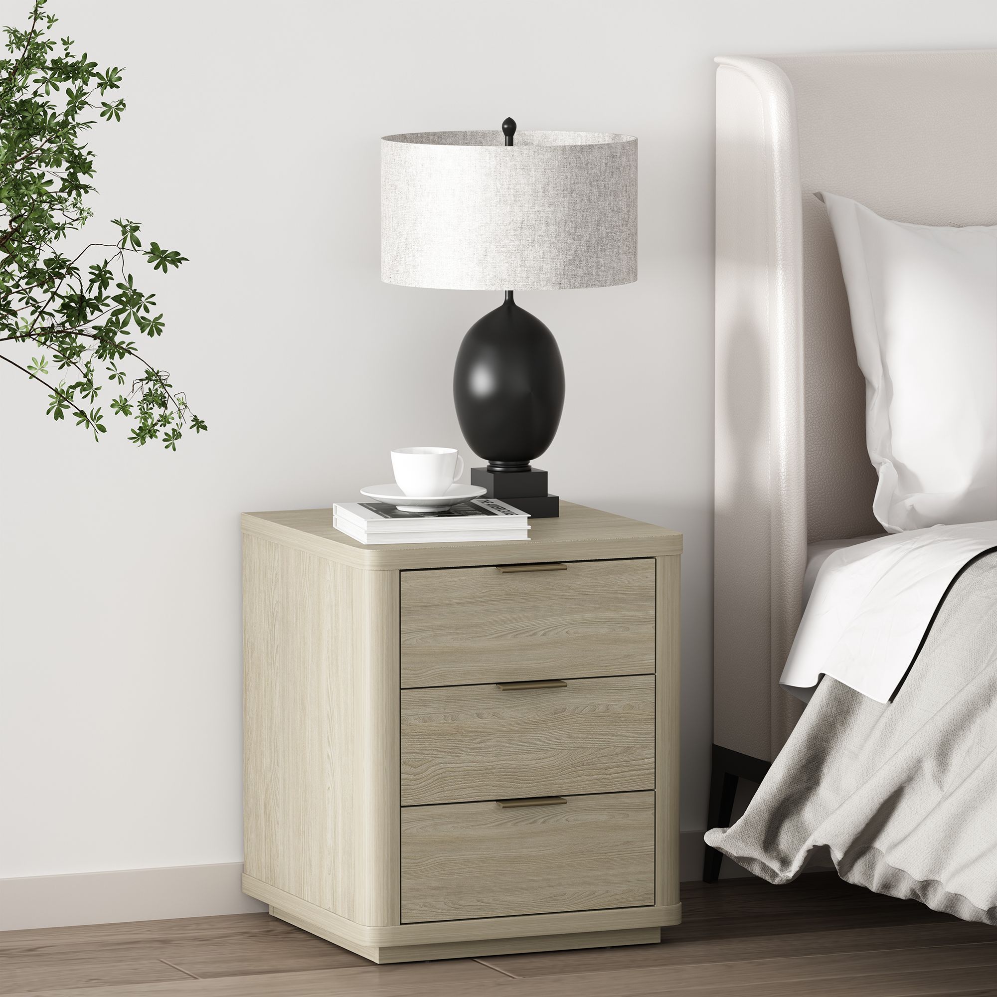 Evelyn Modern Nightstand with 3 Full Extension Drawers