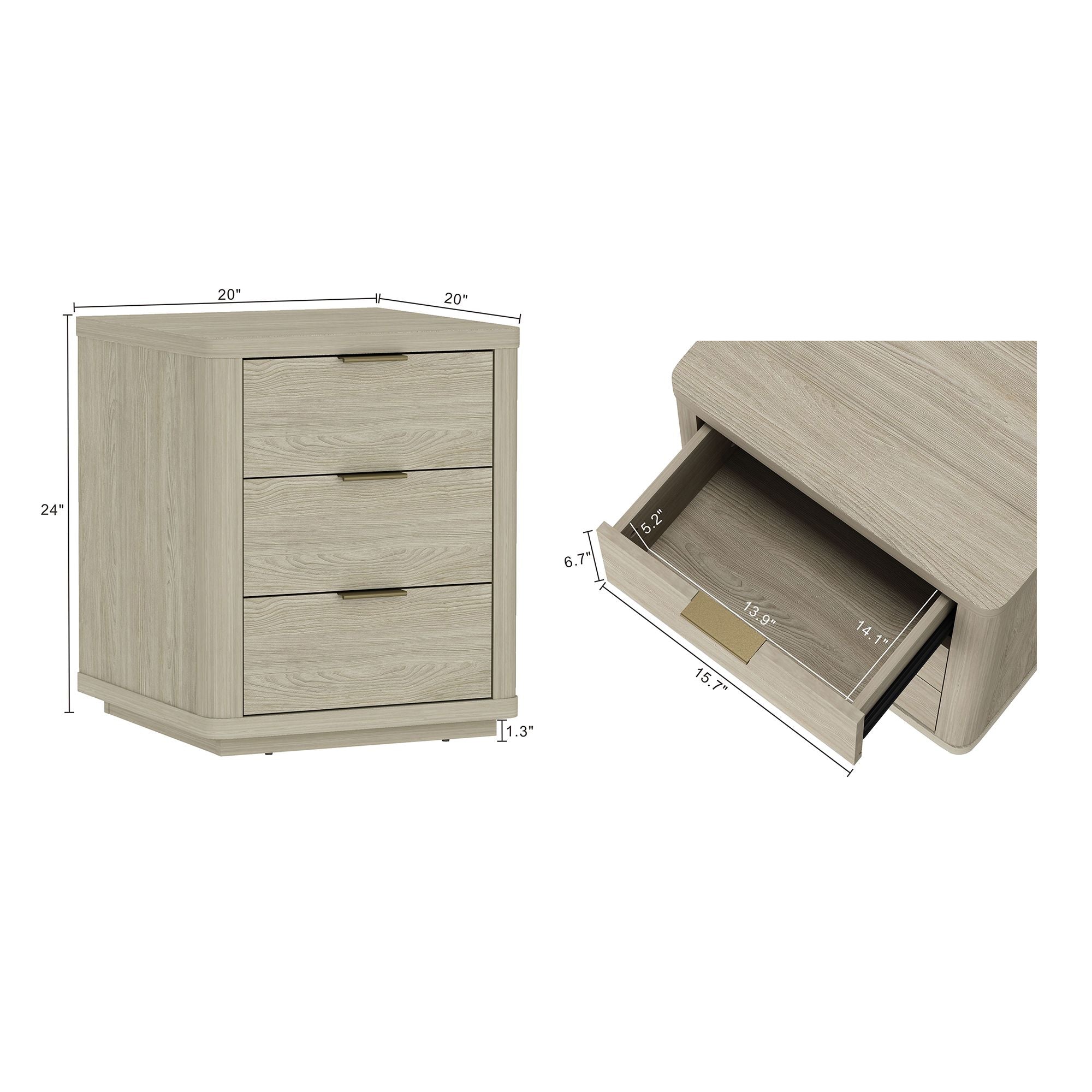 Evelyn Modern Nightstand with 3 Full Extension Drawers