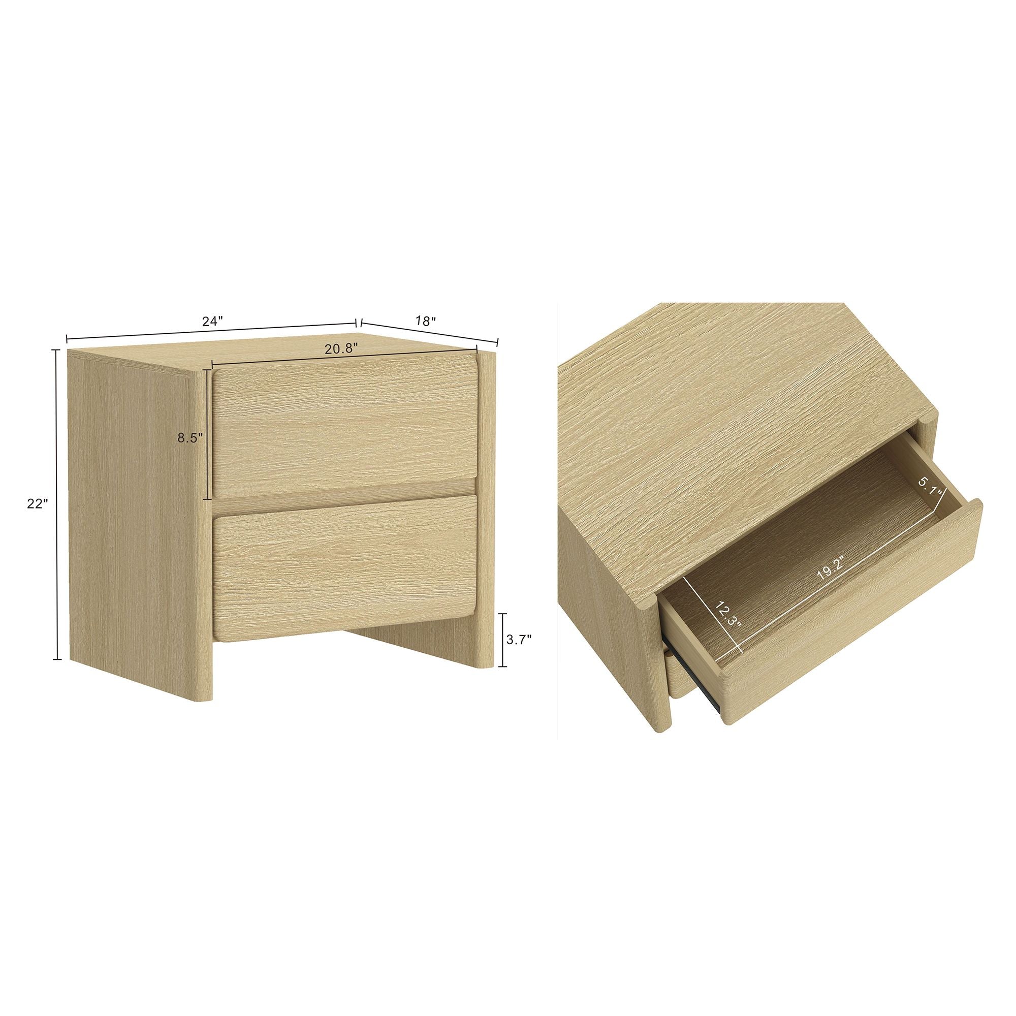 Linda Modern 24" Nightstand (2-Drawer)