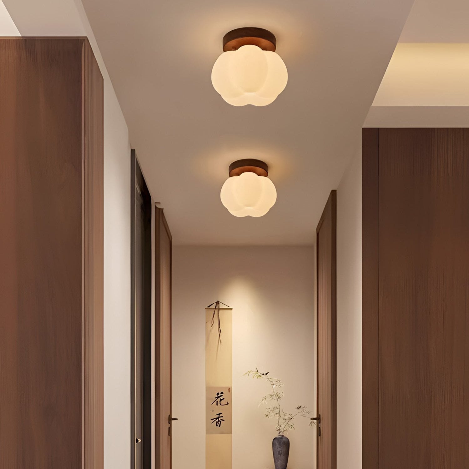 Pumpkin Flush Mount Ceiling Light Modern Round LED Ceiling Lamp