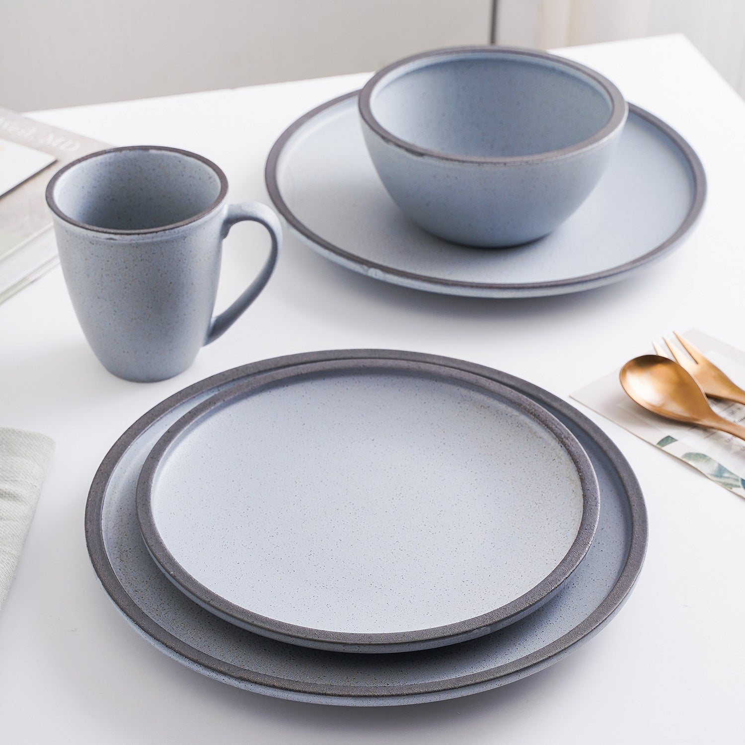 Tina Stoneware Dinnerware Set - Blue And Grey