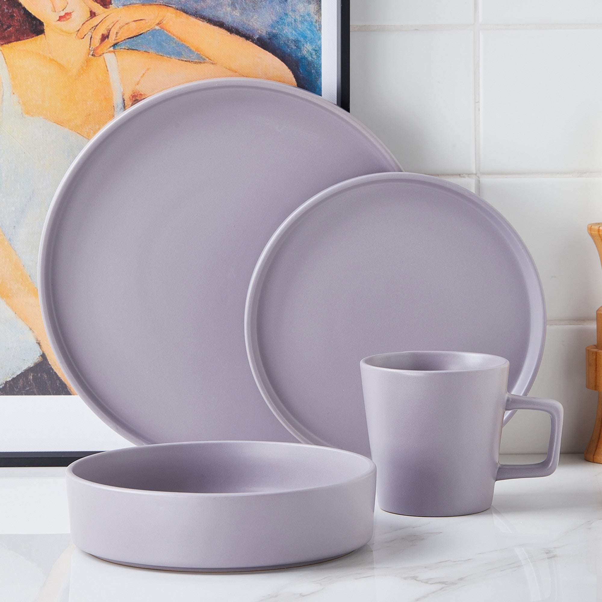 Cleo Stoneware Dinnerware Set - Light Gray