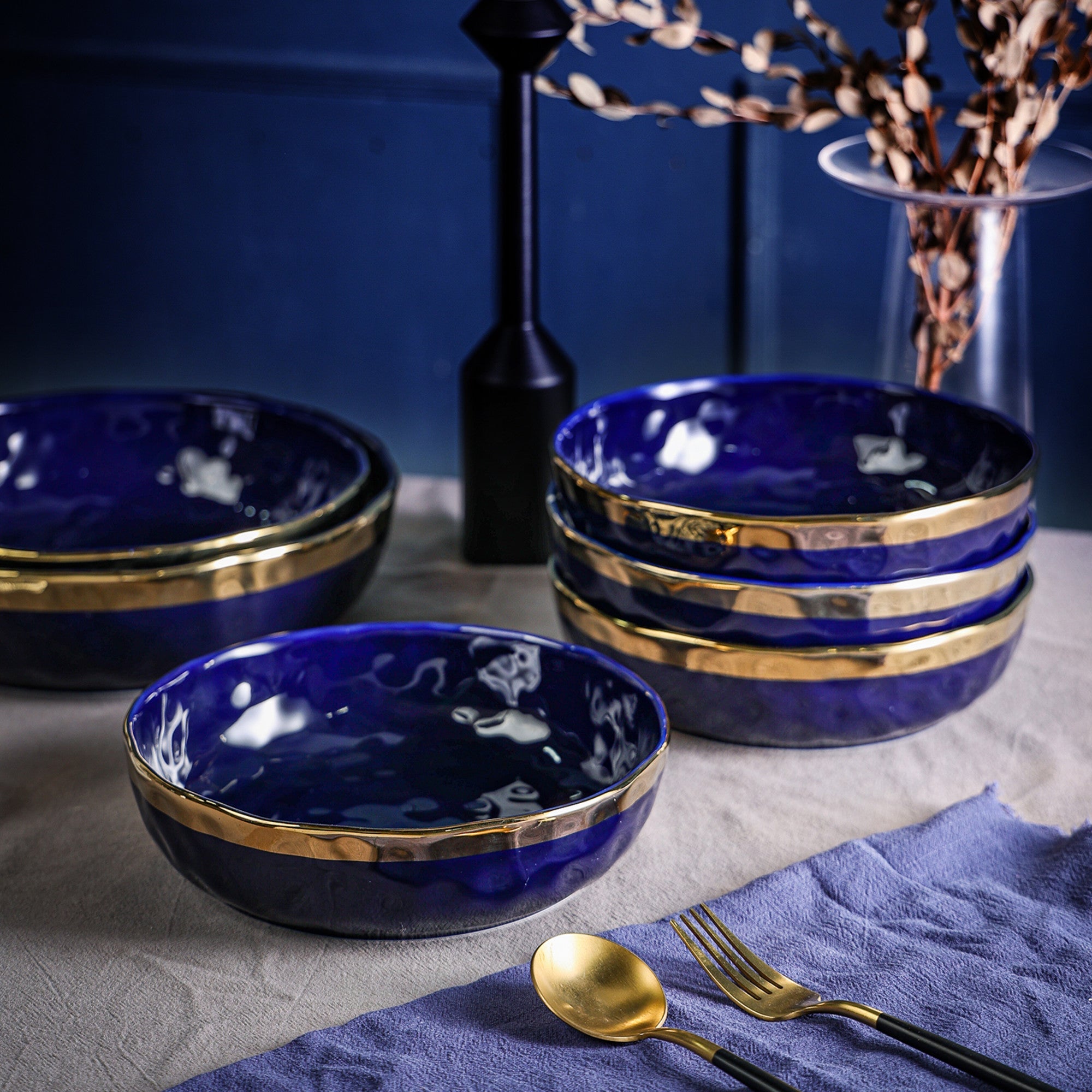 Florian Porcelain  Pasta Bowl - Blue