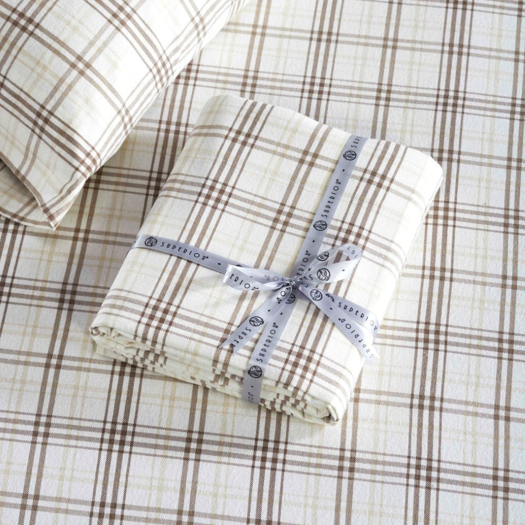 100% Cotton Flannel Sheet Set Plaid Classic Modern Farmhouse Deep Pocket - Sheet Set by Superior Brand