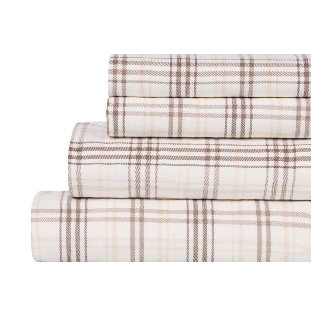 100% Cotton Flannel Sheet Set Plaid Classic Modern Farmhouse Deep Pocket - Sheet Set by Superior Brand