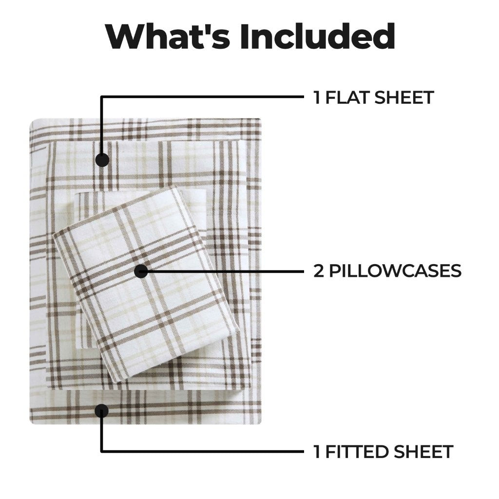 100% Cotton Flannel Sheet Set Plaid Classic Modern Farmhouse Deep Pocket - Sheet Set by Superior Brand