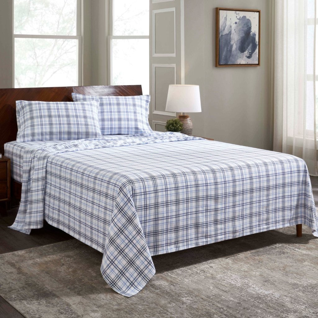 100% Cotton Flannel Sheet Set Plaid Classic Modern Farmhouse Deep Pocket - Sheet Set by Superior Brand