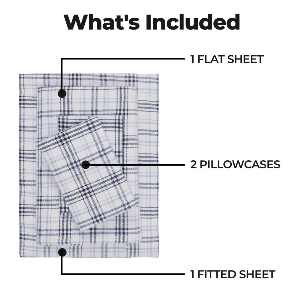 100% Cotton Flannel Sheet Set Plaid Classic Modern Farmhouse Deep Pocket - Sheet Set by Superior Brand