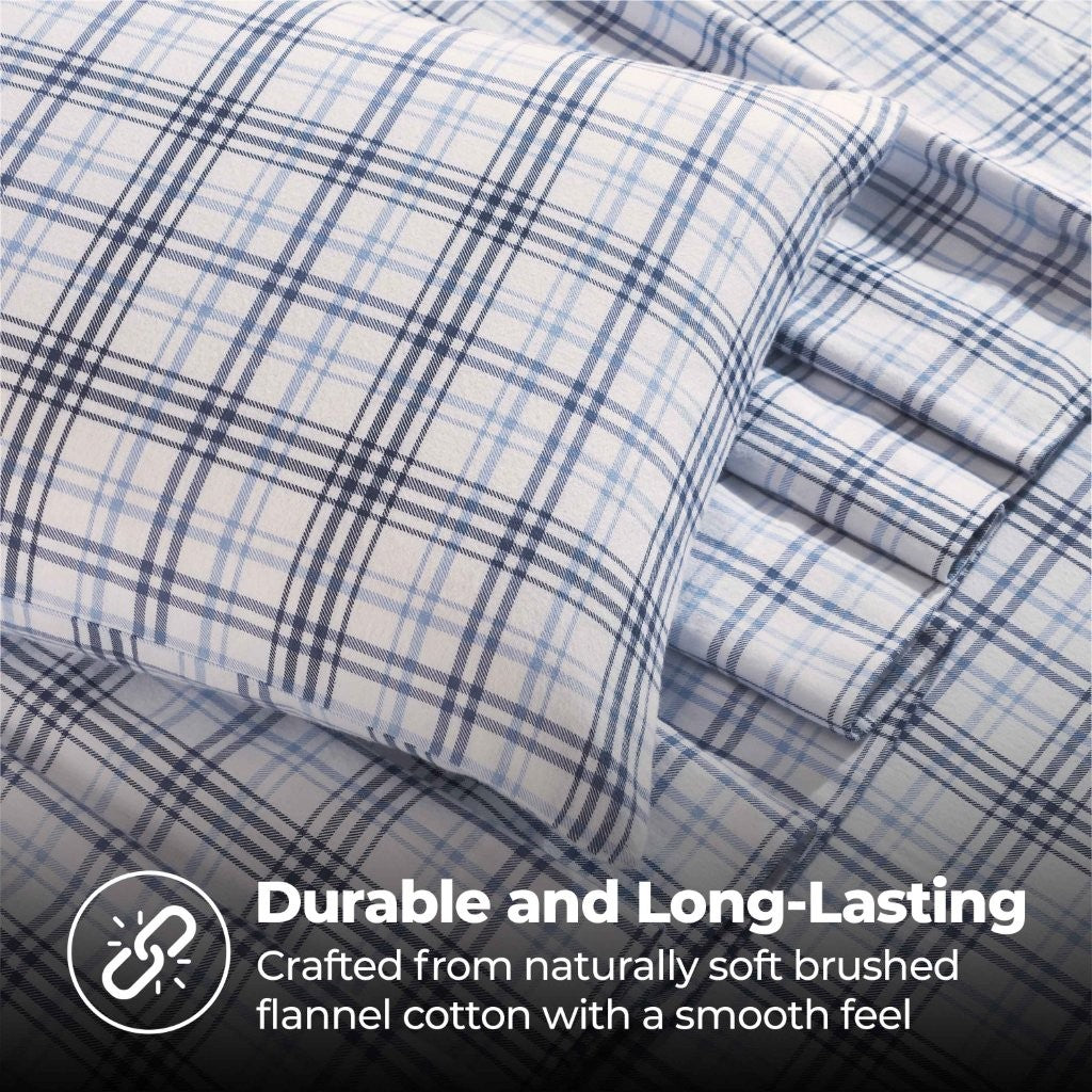 100% Cotton Flannel Sheet Set Plaid Classic Modern Farmhouse Deep Pocket - Sheet Set by Superior Brand