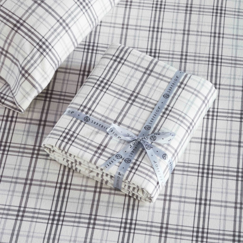 100% Cotton Flannel Sheet Set Plaid Classic Modern Farmhouse Deep Pocket - Sheet Set by Superior Brand