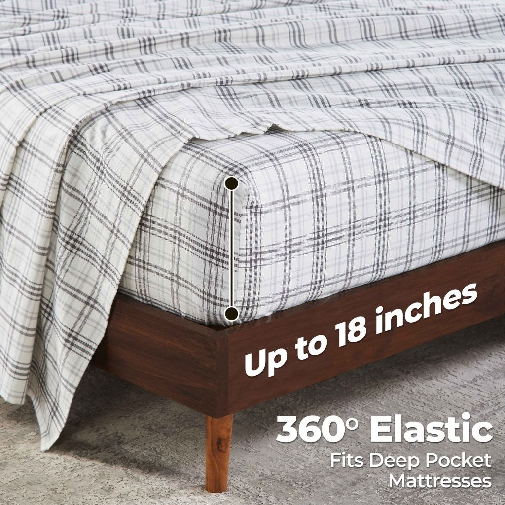 100% Cotton Flannel Sheet Set Plaid Classic Modern Farmhouse Deep Pocket - Sheet Set by Superior Brand