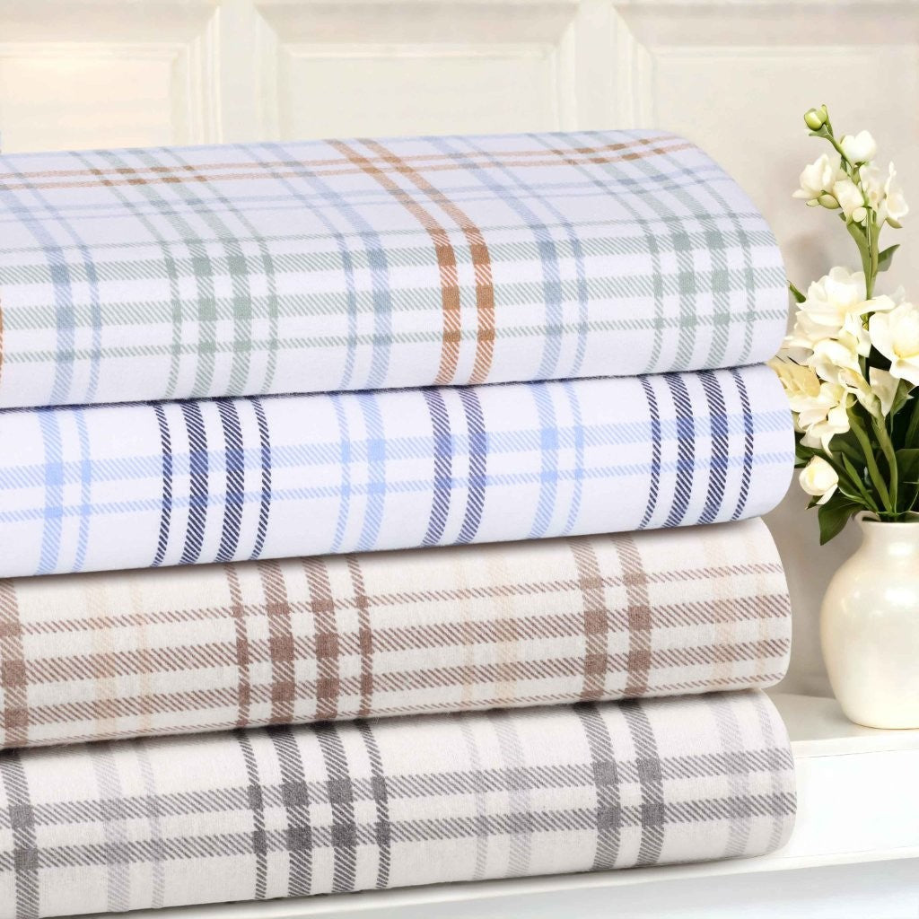 100% Cotton Flannel Sheet Set Plaid Classic Modern Farmhouse Deep Pocket - Sheet Set by Superior Brand