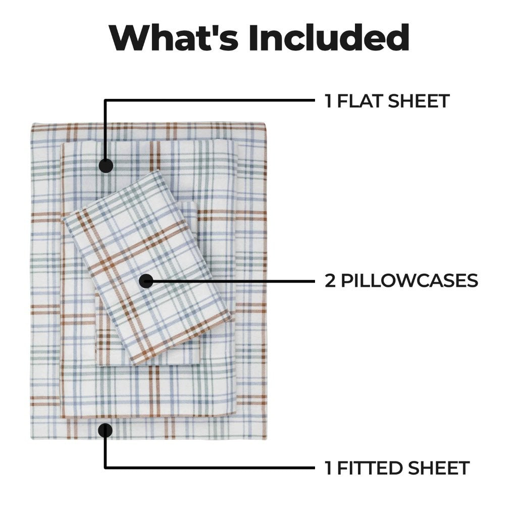 100% Cotton Flannel Sheet Set Plaid Classic Modern Farmhouse Deep Pocket - Sheet Set by Superior Brand