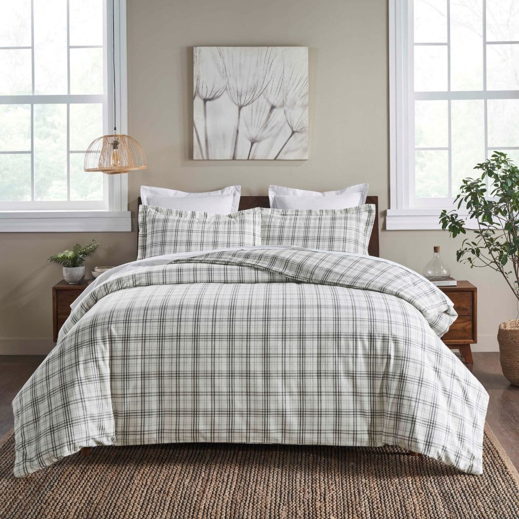 Plaid Flannel Cotton Classic Modern Farmhouse Duvet Cover Set - Duvet Cover Set by Superior Brand