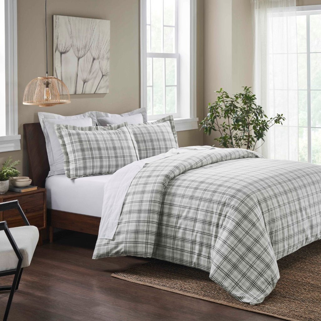 Plaid Flannel Cotton Classic Modern Farmhouse Duvet Cover Set - Duvet Cover Set by Superior Brand