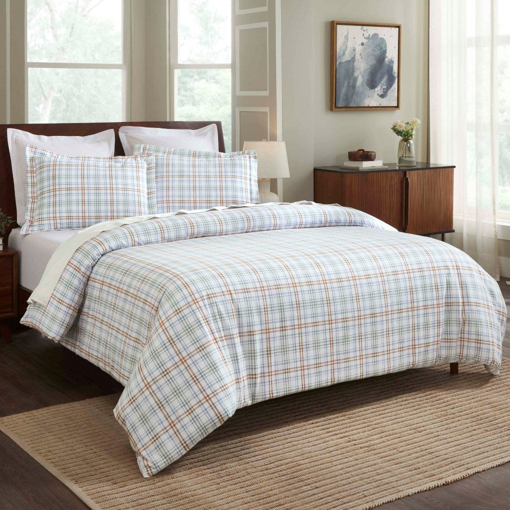 Plaid Flannel Cotton Classic Modern Farmhouse Duvet Cover Set - Duvet Cover Set by Superior Brand