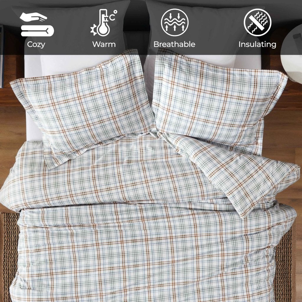 Plaid Flannel Cotton Classic Modern Farmhouse Duvet Cover Set - Duvet Cover Set by Superior Brand