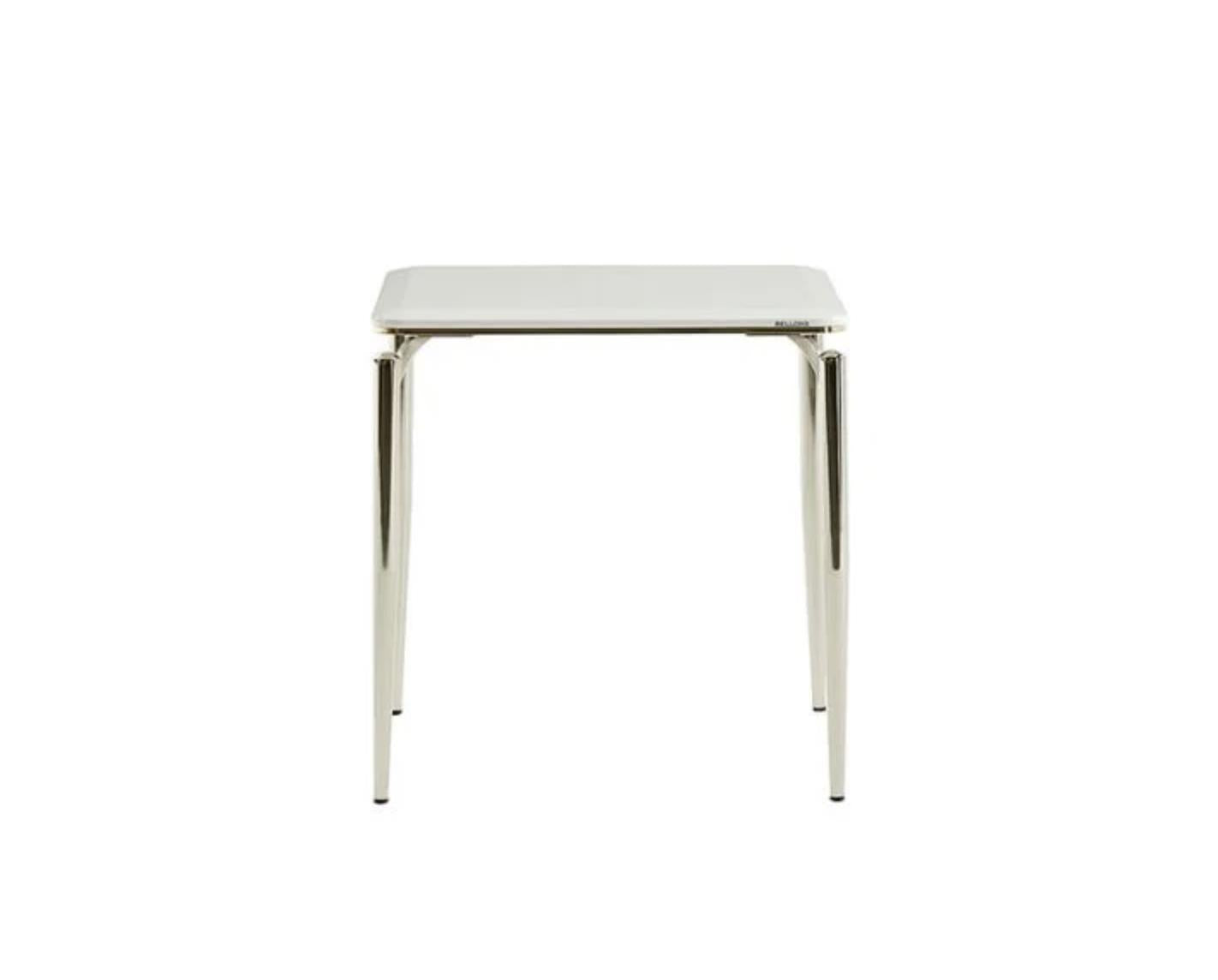 Side angle of the Plaza Side Table displaying its clean lines and wooden finish