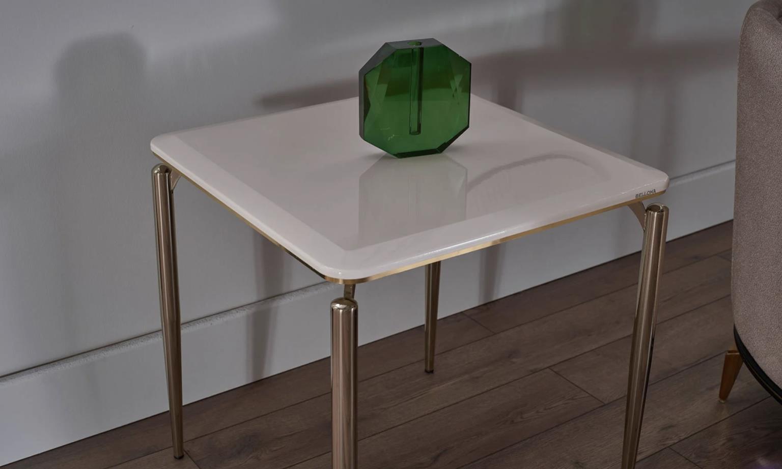 Front view of the Plaza Side Table showcasing its sleek and modern design