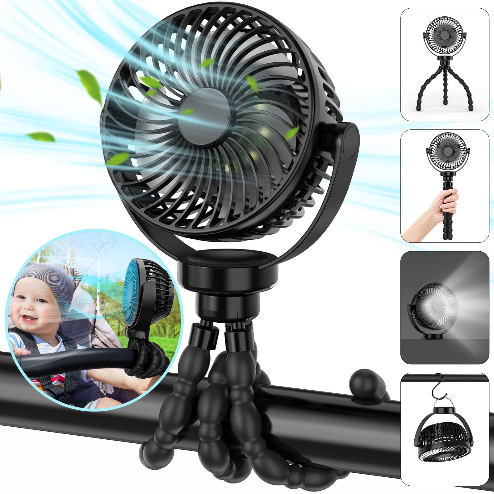 Portable Fan 8000mAh USB Rechargeable 4-Speed 360° Rotation