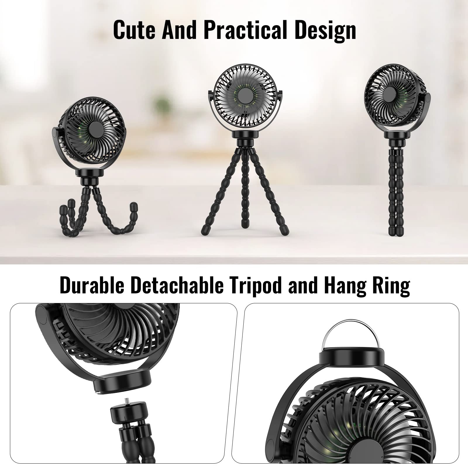 Portable Fan 8000mAh USB Rechargeable 4-Speed 360° Rotation