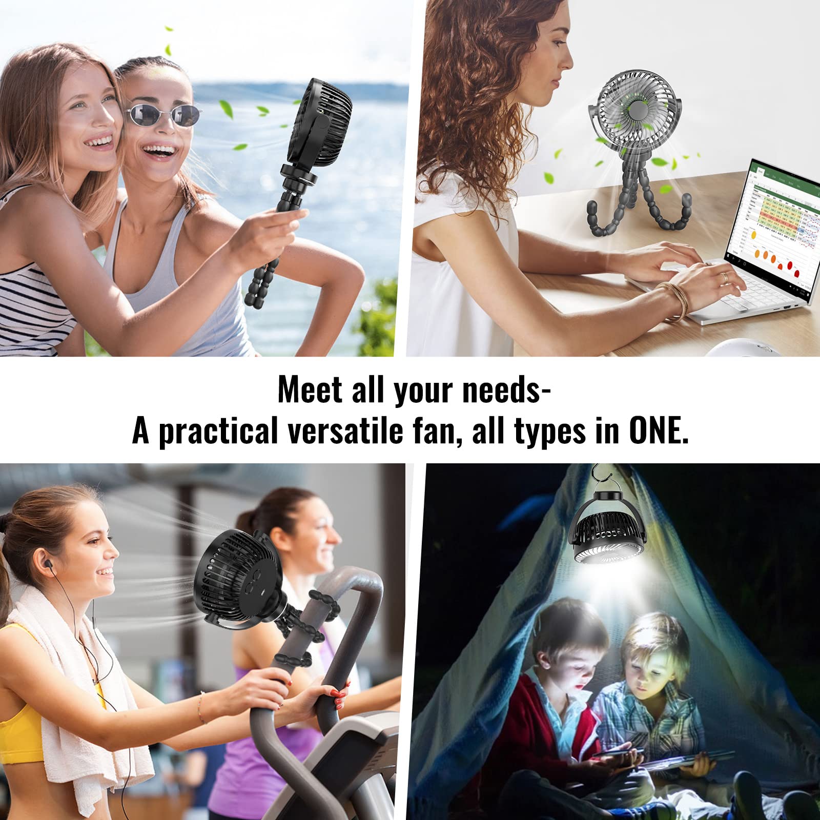 Portable Fan 8000mAh USB Rechargeable 4-Speed 360° Rotation