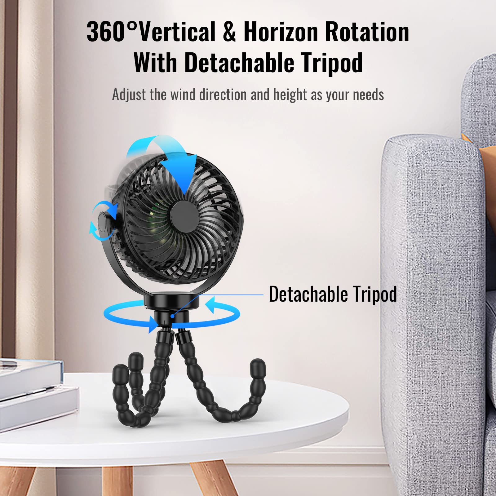 Portable Fan 8000mAh USB Rechargeable 4-Speed 360° Rotation