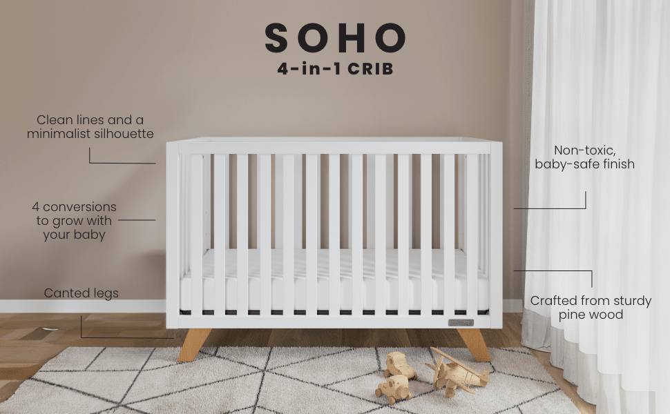 Soho 4-in-1 Convertible Crib, White/Natural